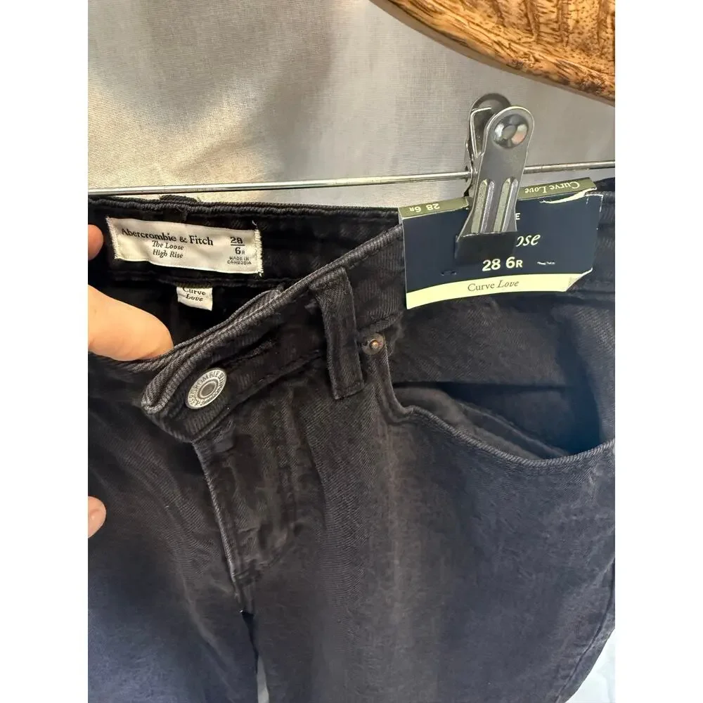 Abercrombie and Fitch Jeans The Loose High Rise Straight Leg Curve Love Black 6